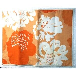 Crate & Barrel Placemats Fabric Orange Size 18" X 14" Set of 2 Peony Floral